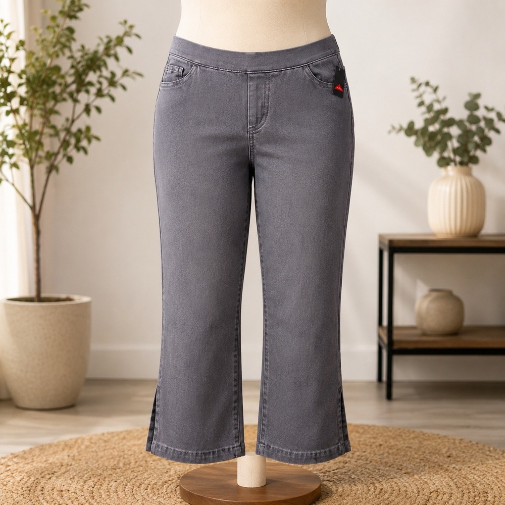 NWT LOGO Lori Goldstein Cropped Jeans Womens 2X Black Stretch Pull On Side Slit